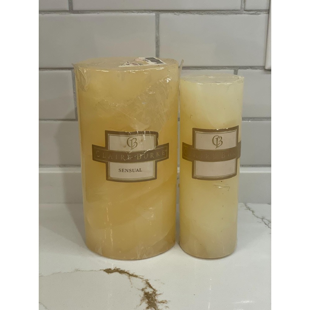 Lot of 2 Vtg Claire Burke Sensual Jasmine Sandalwood Pillar Candles Unused READ